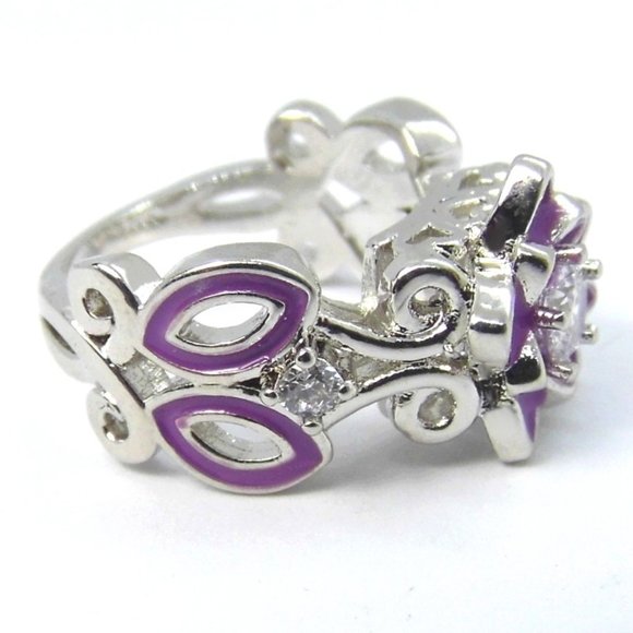 FLOWER purple Enamel Silver RING sz 6.5 - Picture 4 of 4